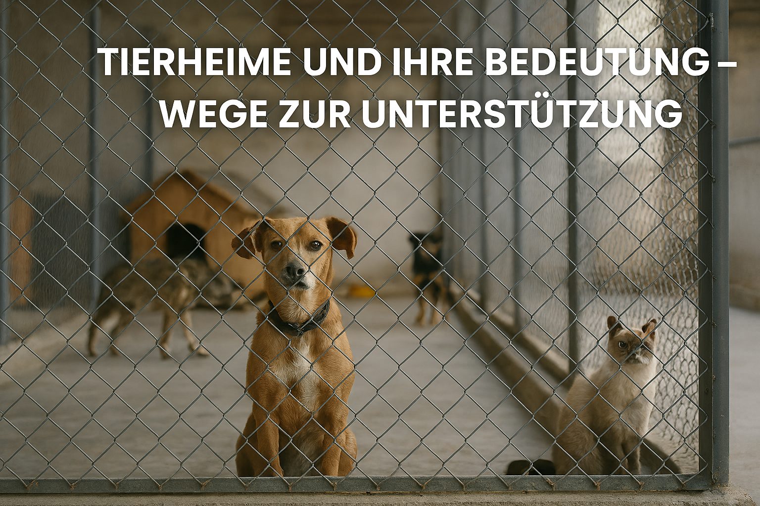 Illustratives Titelbild: Hund und Katze in einem Tierheim-Gebäude